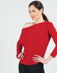 Boat Neck Side Ruched Top - Red - Final Sale