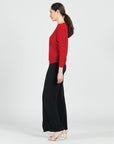 Boat Neck Side Ruched Top - Red - Final Sale