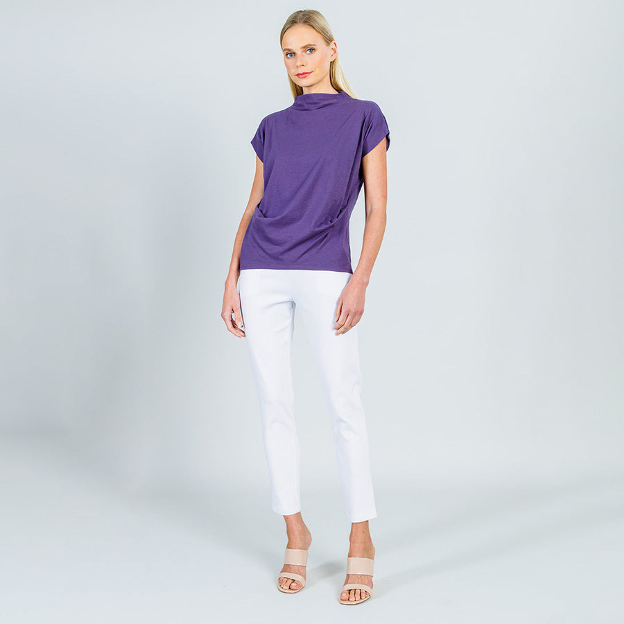 Modal Cotton - Funnel Neck Side Cinched Top - Plum
