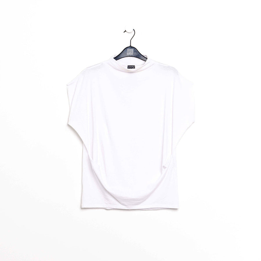 Modal Cotton - Funnel Neck Side Cinched Top - White - Final Sale!