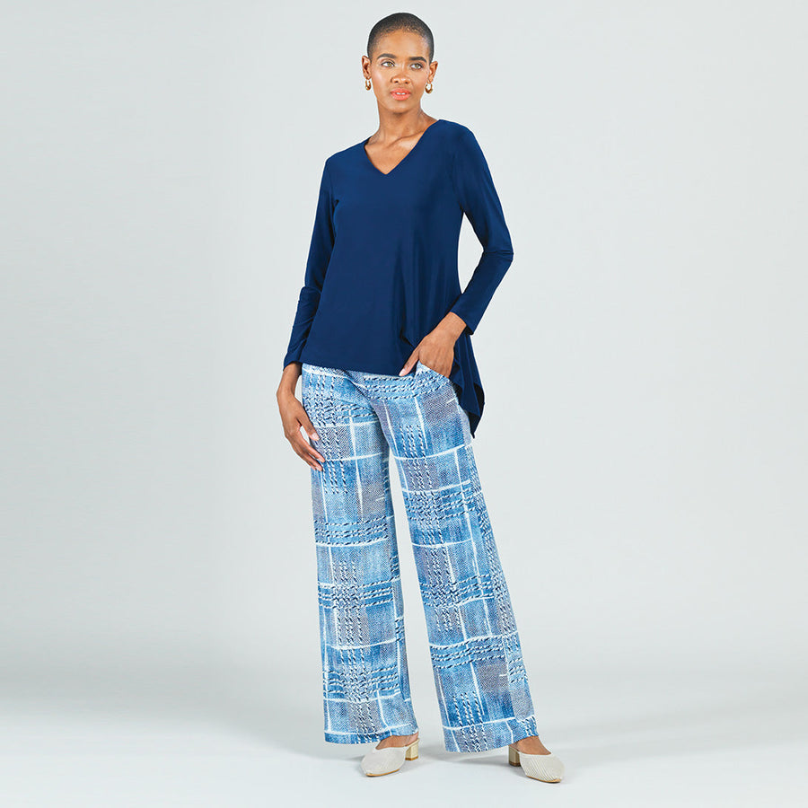 Textured Wide Leg Pocket Pant - Denim Plaid - Final Sale!