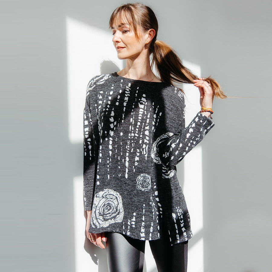Cozy Texture - Vented Sweater Tunic - Rose Scatter - Final Sale!