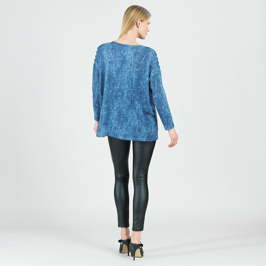 Cozy Texture - Vented Sweater Tunic - Denim Print - Final Sale!