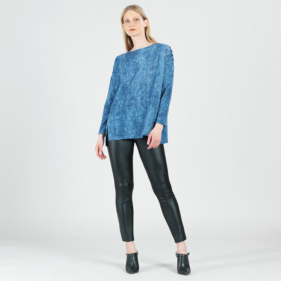 Cozy Texture - Vented Sweater Tunic - Denim Print - Final Sale!