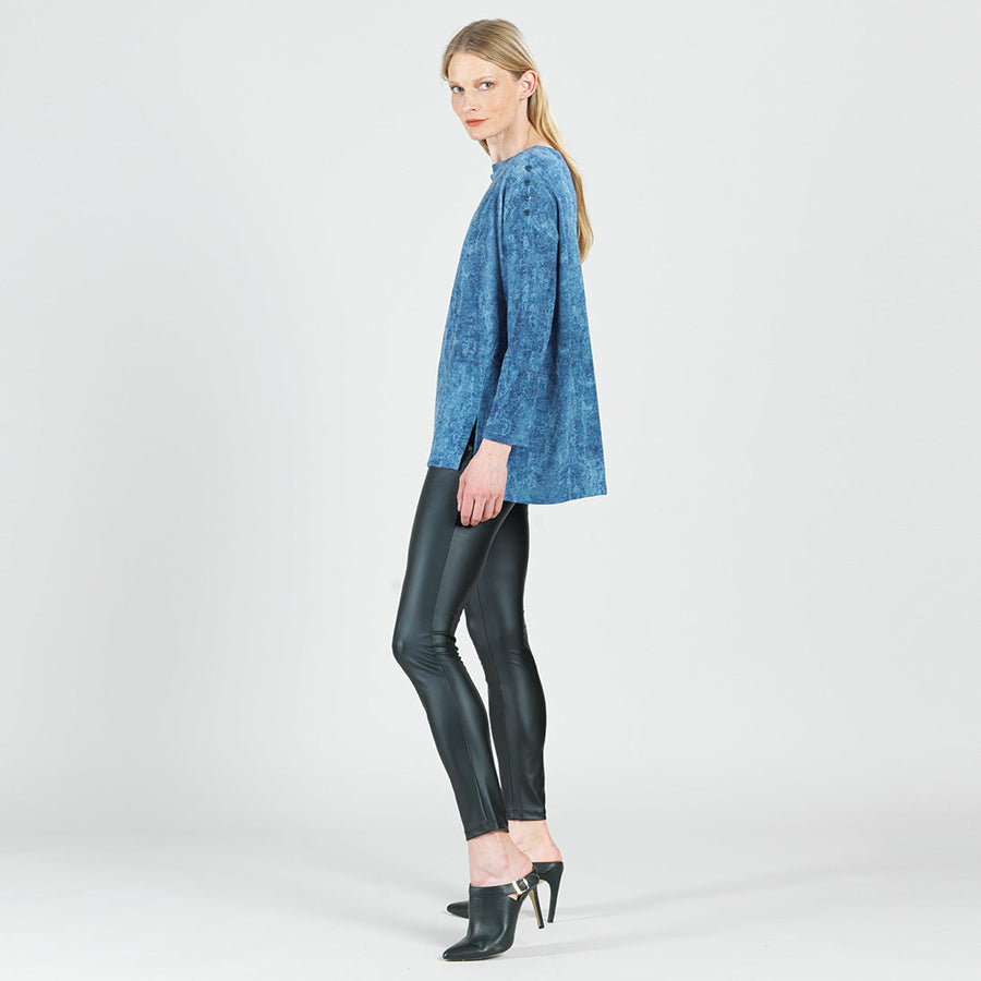 Cozy Texture - Vented Sweater Tunic - Denim Print - Final Sale!