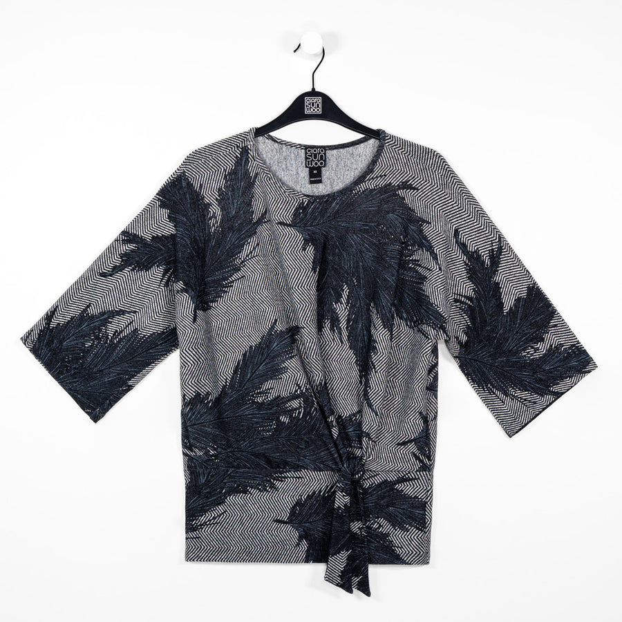 Lightweight Cozy - Side Tie Sweater Top - Feather Print - Final Sale!
