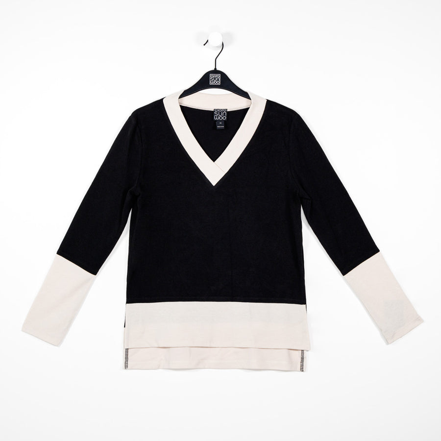 French Terry-Like Knit - Faux Overlay Sweater Top - Black/Bone - Final Sale!