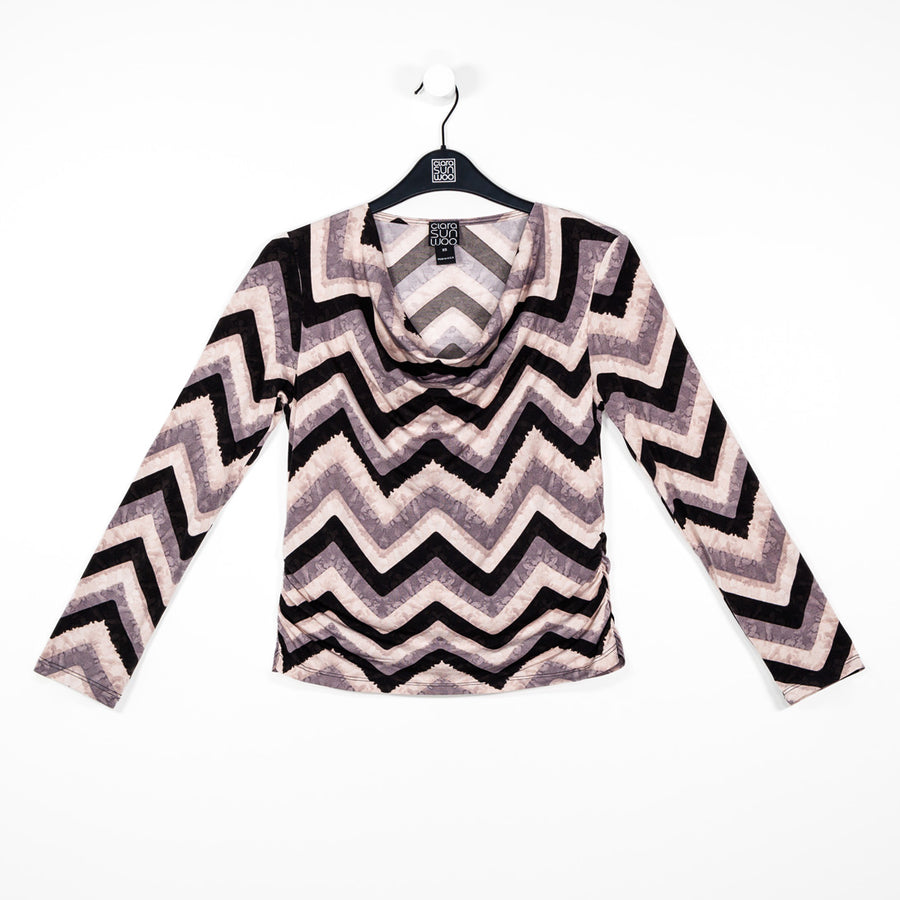 Cowl Neck Side Ruched Top - Chevron - Final Sale!