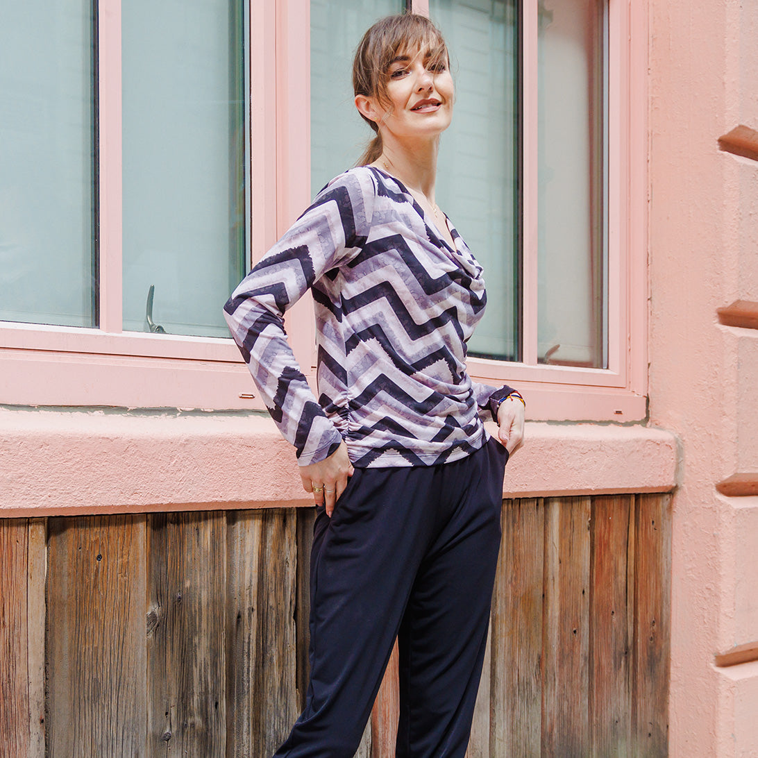 Cowl Neck Side Ruched Top - Chevront – Clara Sunwoo