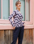 Cowl Neck Side Ruched Top - Chevron - Final Sale!