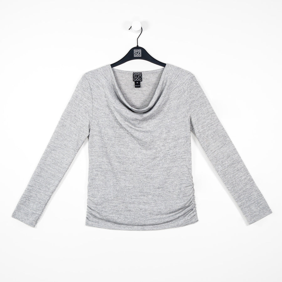 Cashmere-Like Knit - Cowl Neck Side Ruched Sweater Top - Oatmeal - Final Sale!