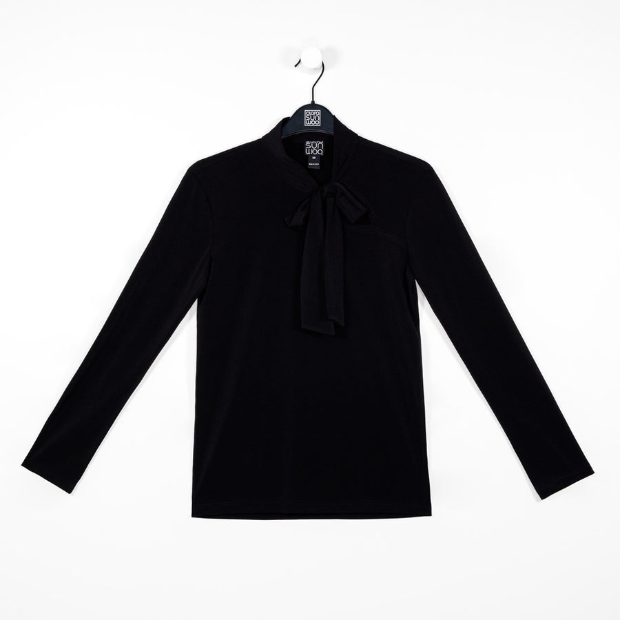 Asymmetrical Bow Tie-Neck Top - Black - Final Sale!