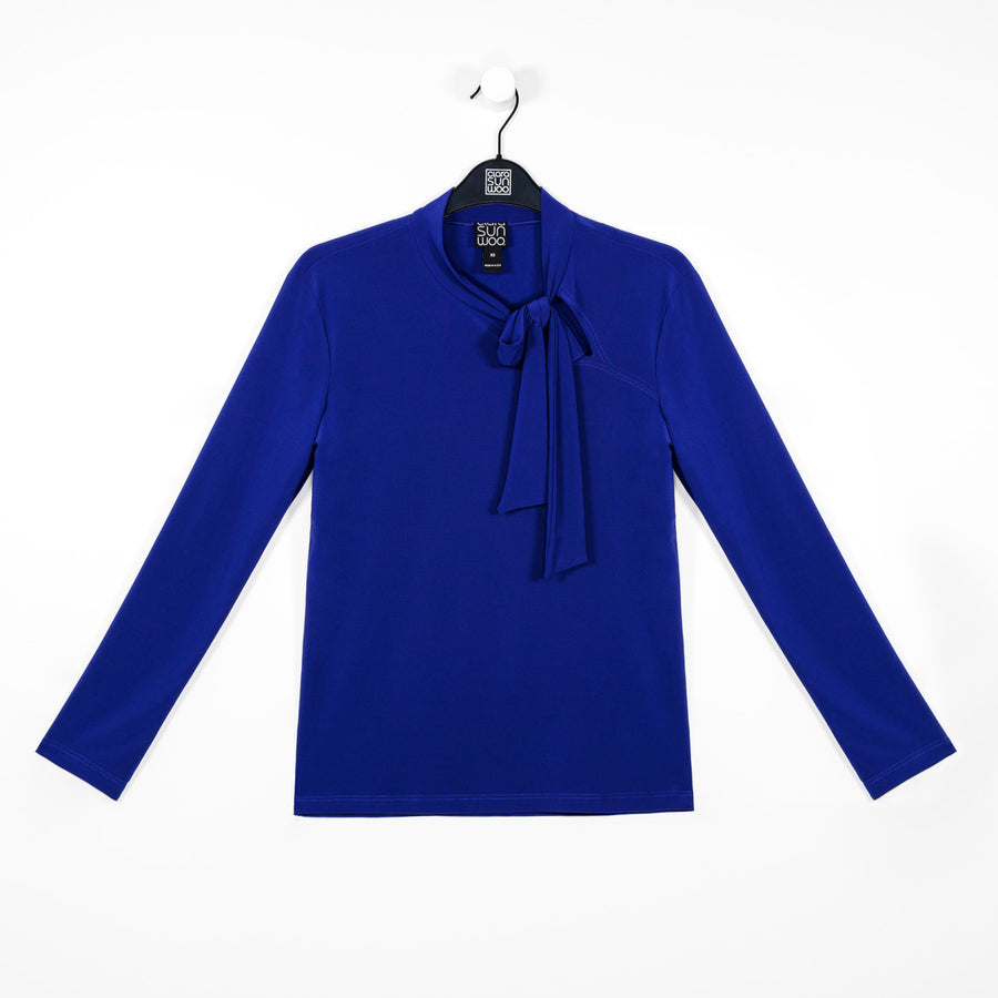 Asymmetrical Bow Tie-Neck Top - Cobalt - Final Sale!