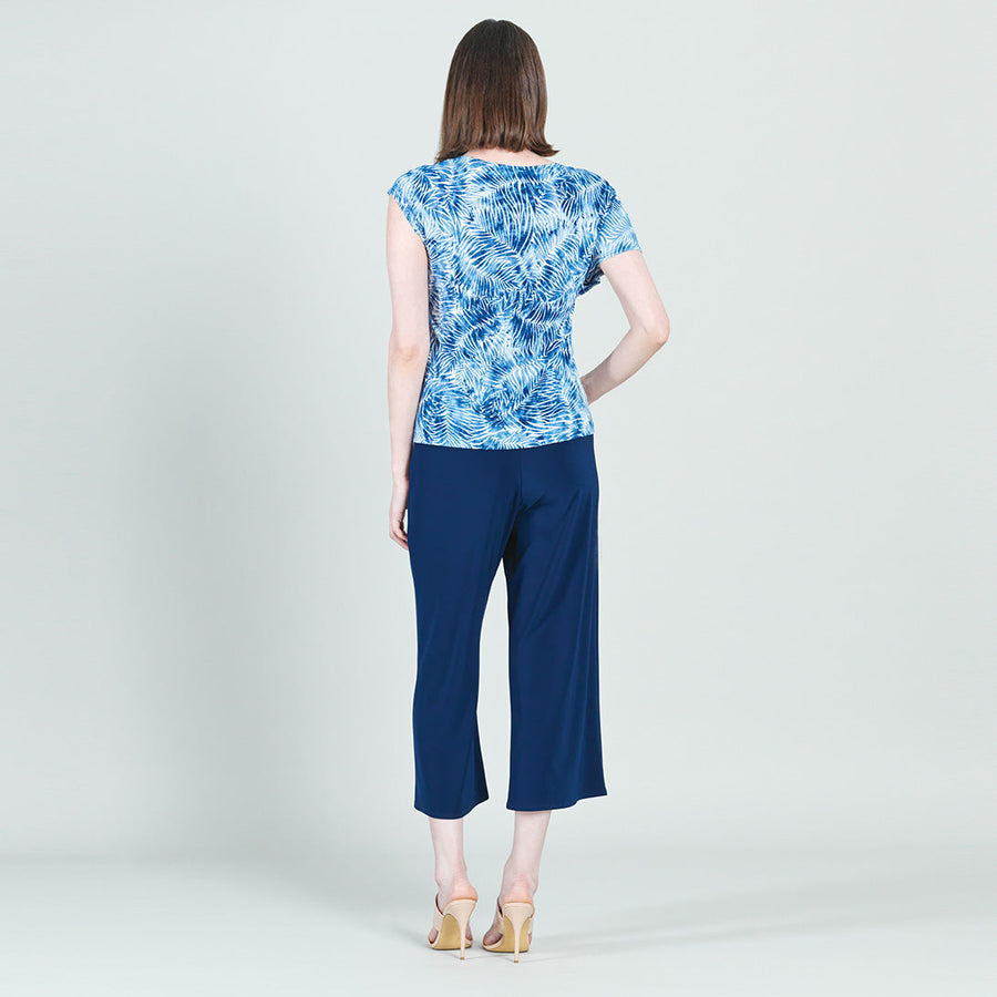 Light Knit - Ruffle Overlay Top - Palm Branch-Blue - Final Sale!