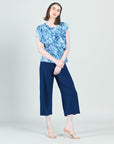 Light Knit - Ruffle Overlay Top - Palm Branch-Blue - Final Sale!