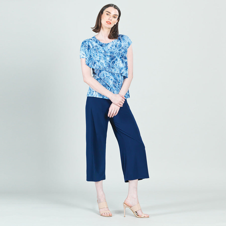 Light Knit - Ruffle Overlay Top - Palm Branch-Blue - Final Sale!