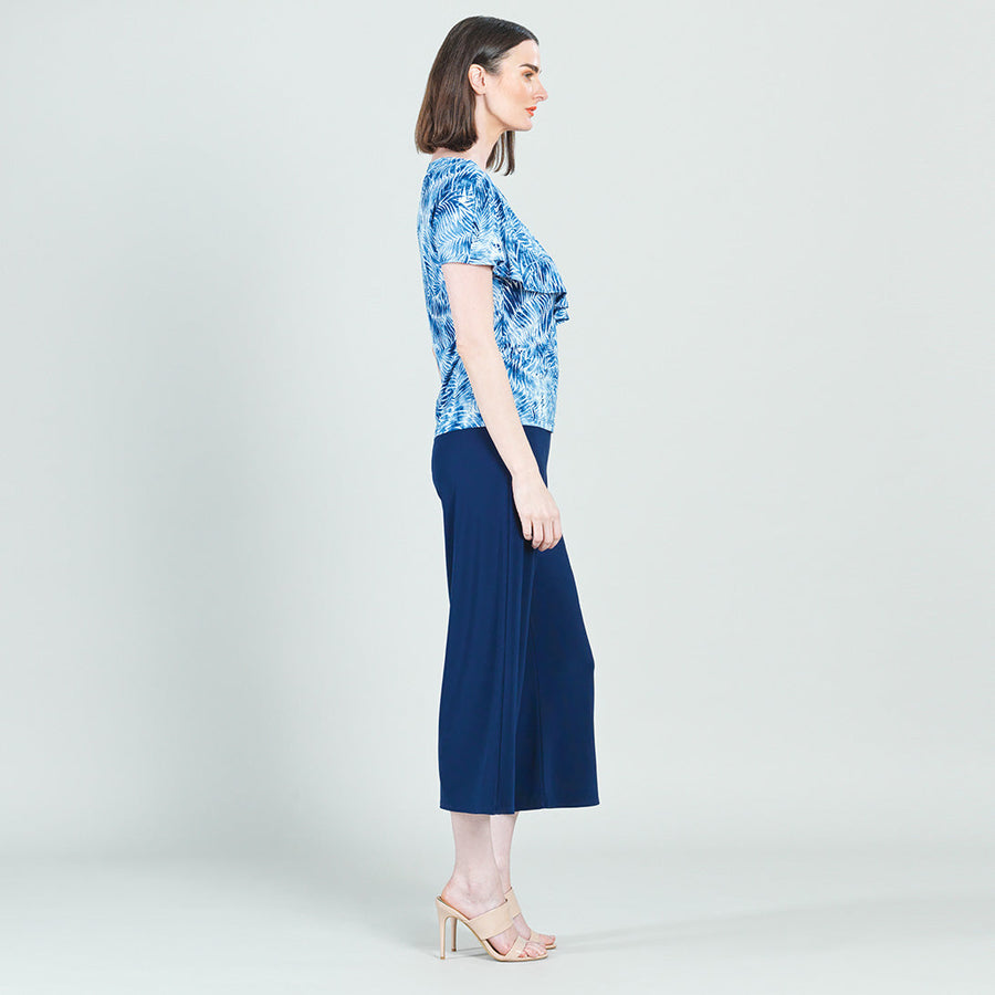 Light Knit - Ruffle Overlay Top - Palm Branch-Blue - Final Sale!