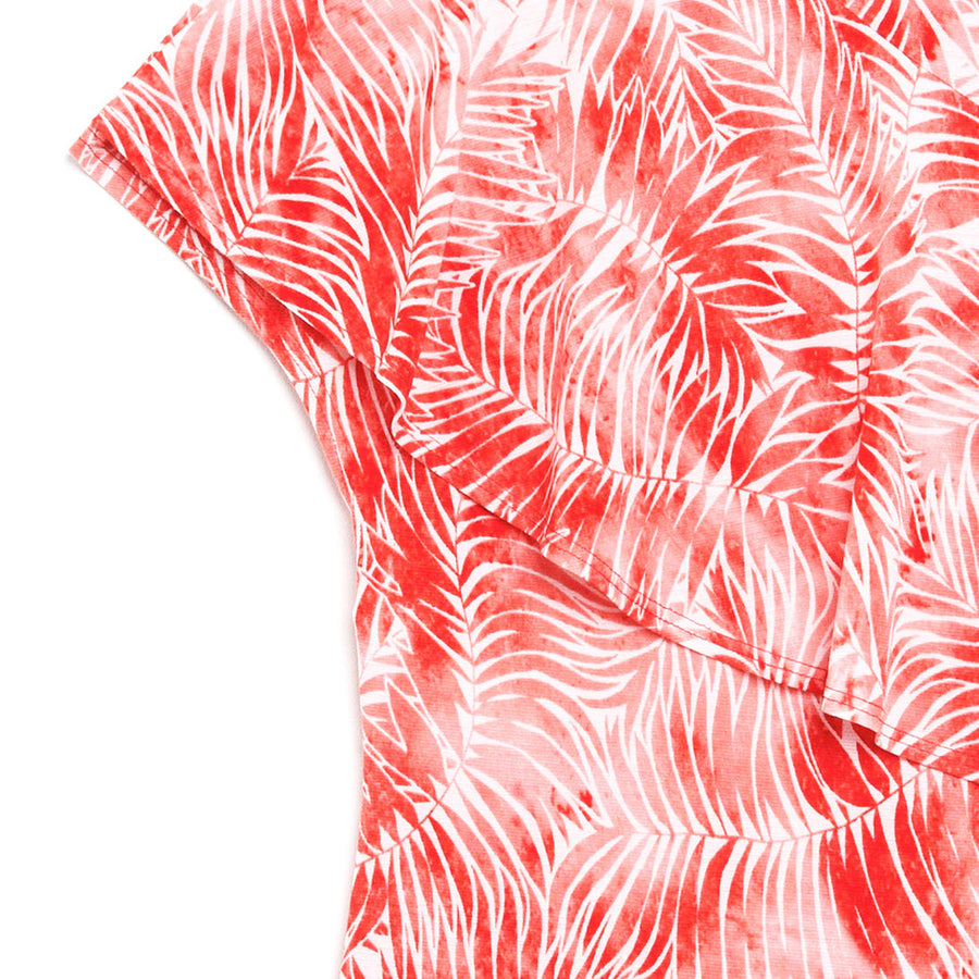 Light Knit - Ruffle Overlay Top - Palm Branch-Coral - Final Sale!