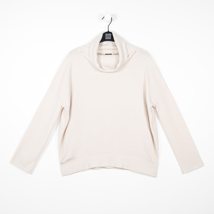 French Terry-Like Knit - Cowl Turtleneck Sweater Top - Bone - Final Sa ...