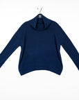 French Terry-Like Knit - Cowl Turtleneck Sweater Top - Midnight Blue - Final Sale!