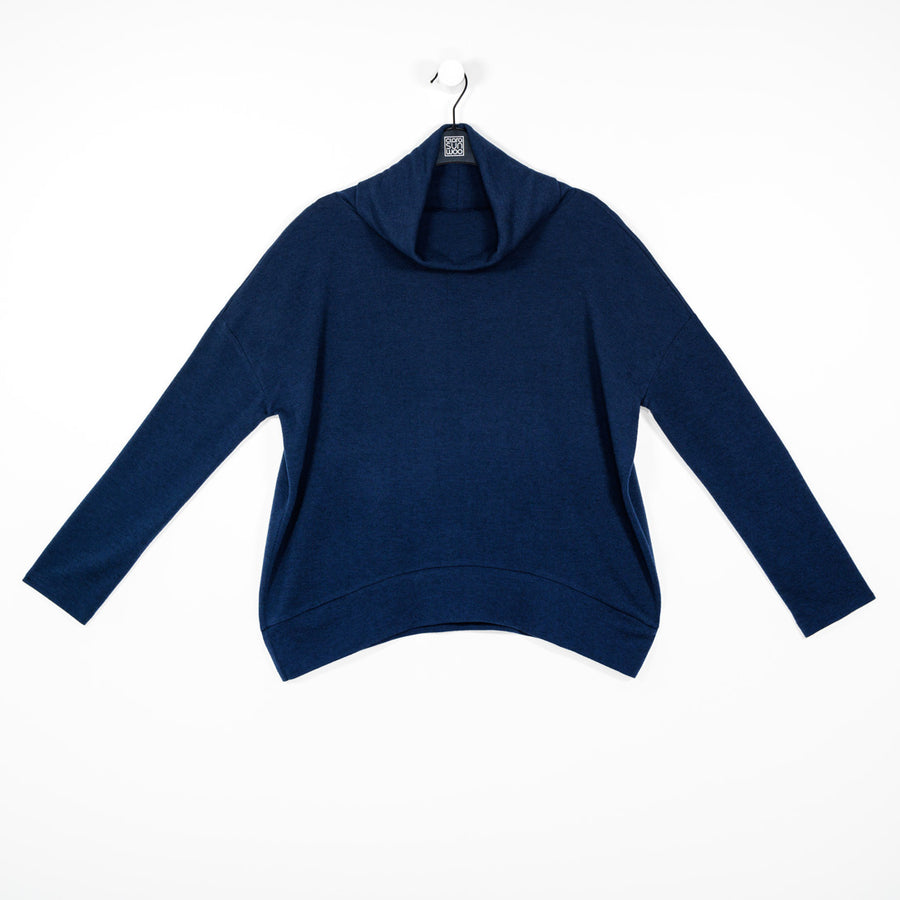 French Terry-Like Knit - Cowl Turtleneck Sweater Top - Midnight Blue - Final Sale!