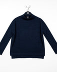 Waffle Knit - Funnel Neck Sweater Top - Navy