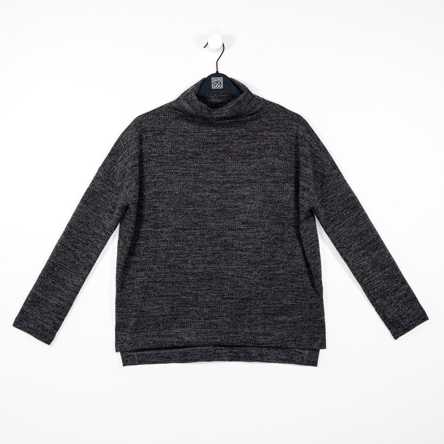 Waffle Knit - Funnel Neck Sweater Top - Smoke - Final Sale!