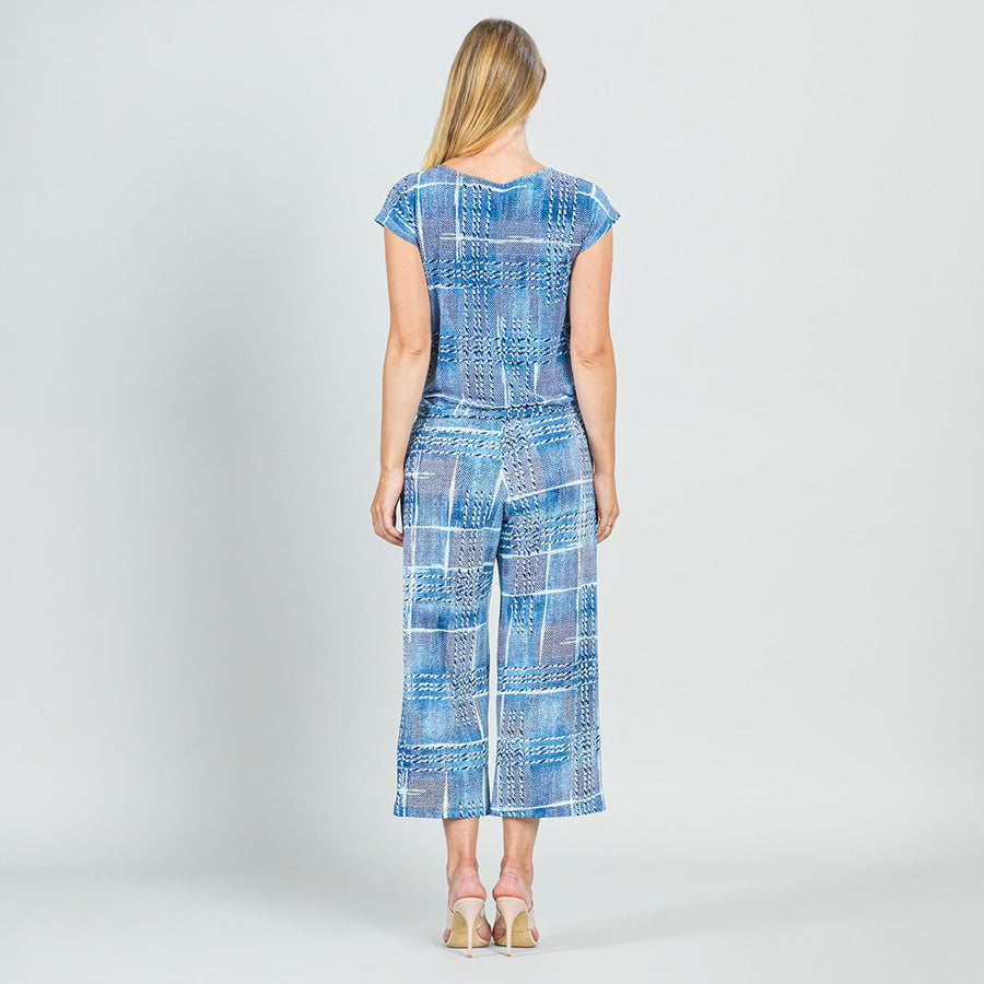 Textured Cap Sleeve Tie Hem Top - Denim Plaid - Final Sale!