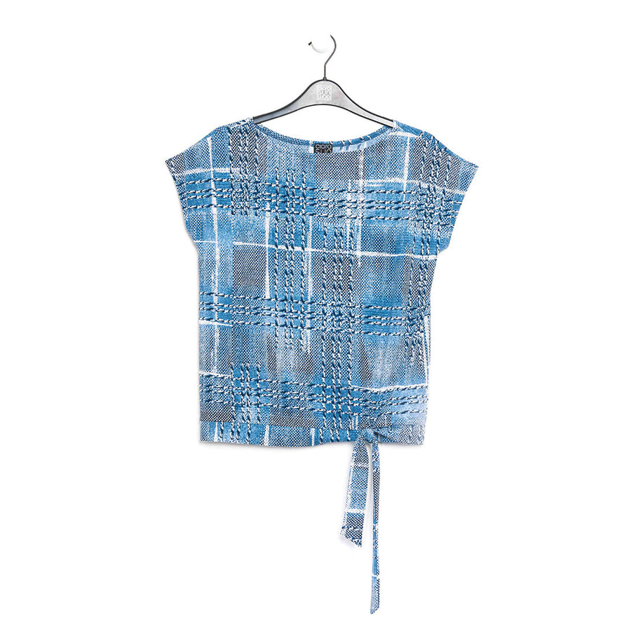 Textured Cap Sleeve Tie Hem Top - Denim Plaid - Final Sale!