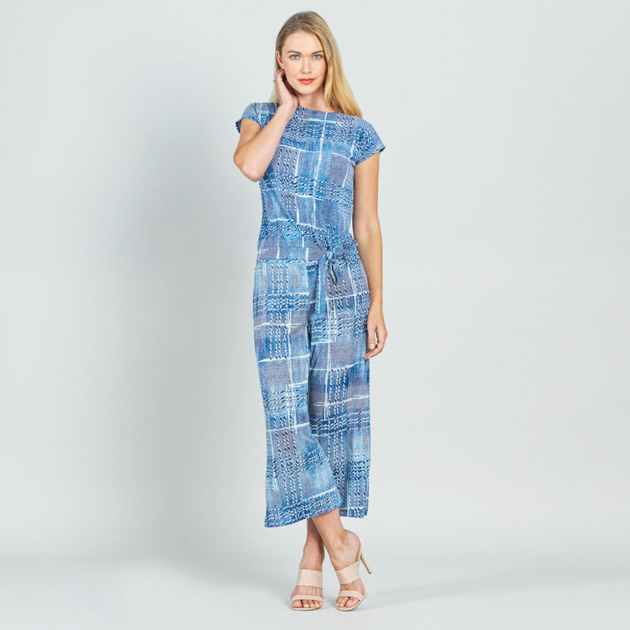 Textured Cap Sleeve Tie Hem Top - Denim Plaid - Final Sale!