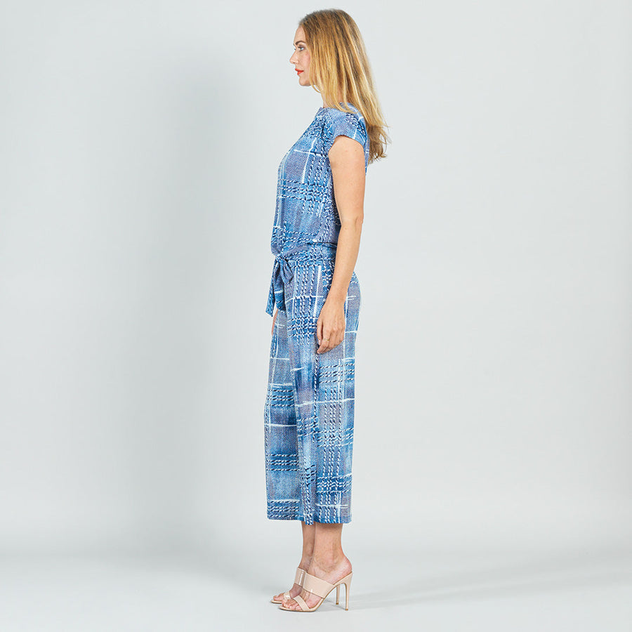 Textured Cap Sleeve Tie Hem Top - Denim Plaid - Final Sale!