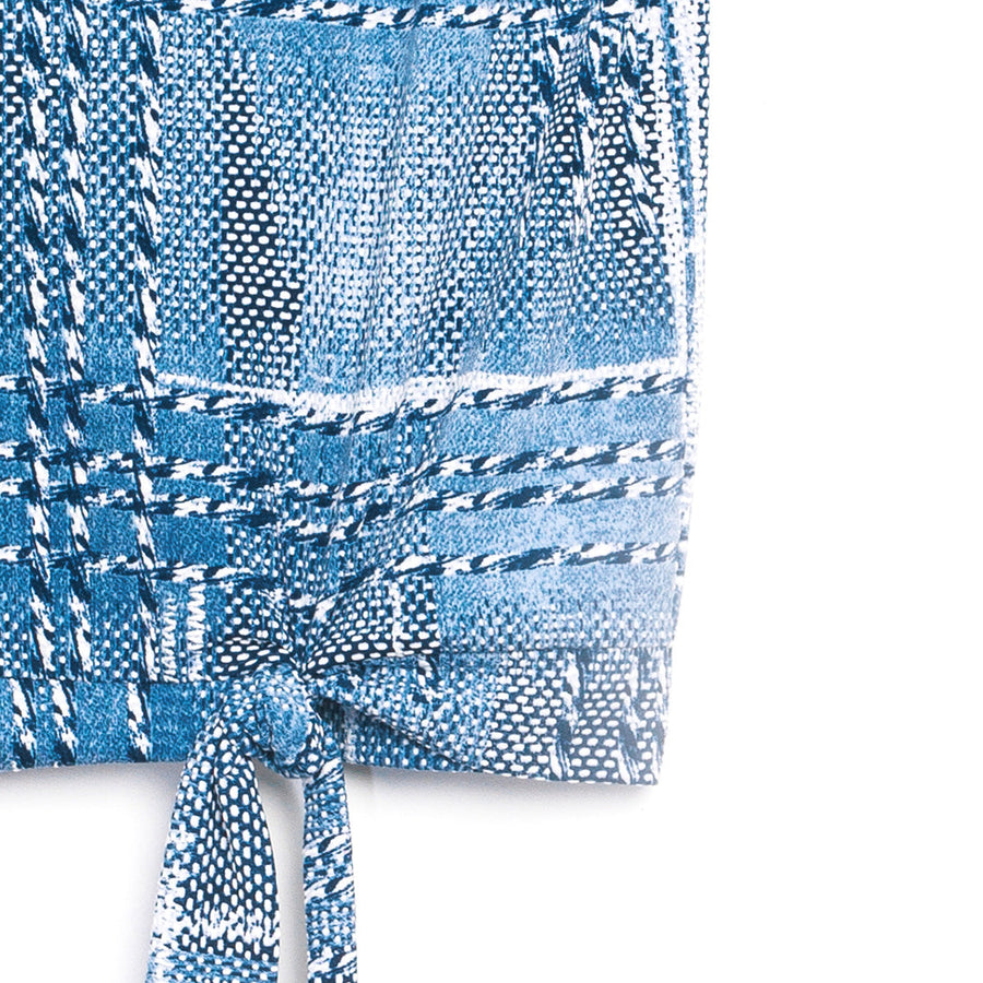 Textured Cap Sleeve Tie Hem Top - Denim Plaid - Final Sale!