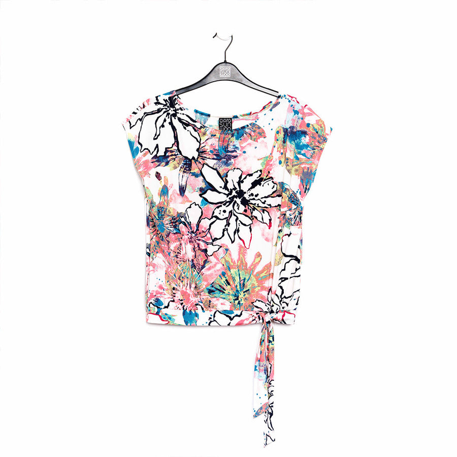 Butter Knit - Cap Sleeve Tie Hem Top - Water Floral - Final Sale!