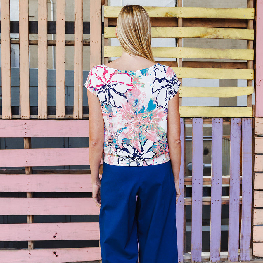 Butter Knit - Cap Sleeve Tie Hem Top - Water Floral - Final Sale!