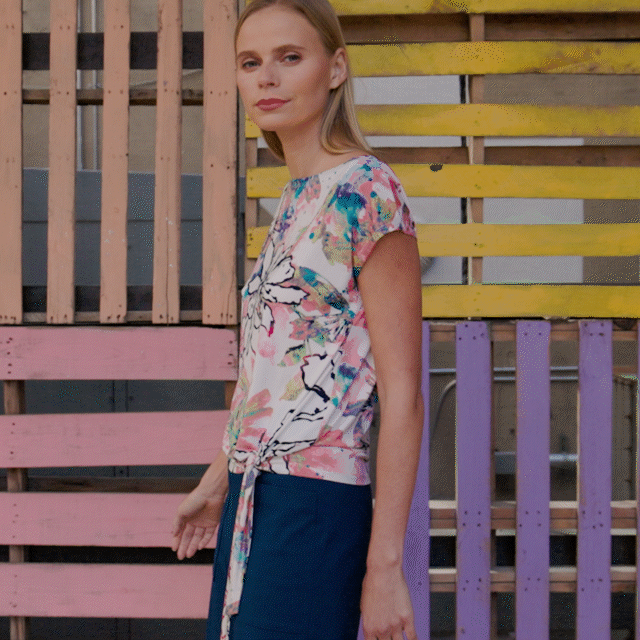 Butter Knit - Cap Sleeve Tie Hem Top - Water Floral - Final Sale!