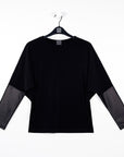 Dolman Sleeve Liquid Leather Cuff Top - Black - Final Sale!