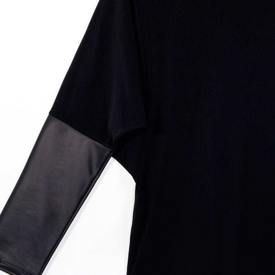 Dolman Sleeve Liquid Leather Cuff Top - Black