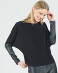 Dolman Sleeve Liquid Leather Cuff Top - Black - Final Sale!