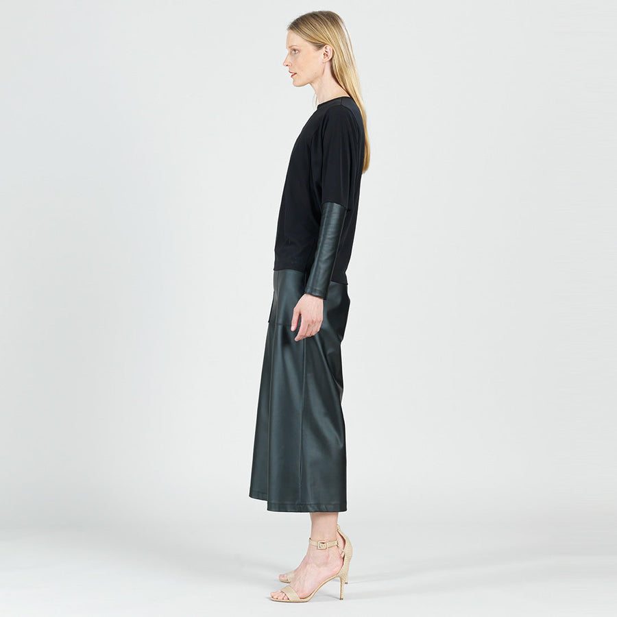 Dolman Sleeve Liquid Leather Cuff Top - Black