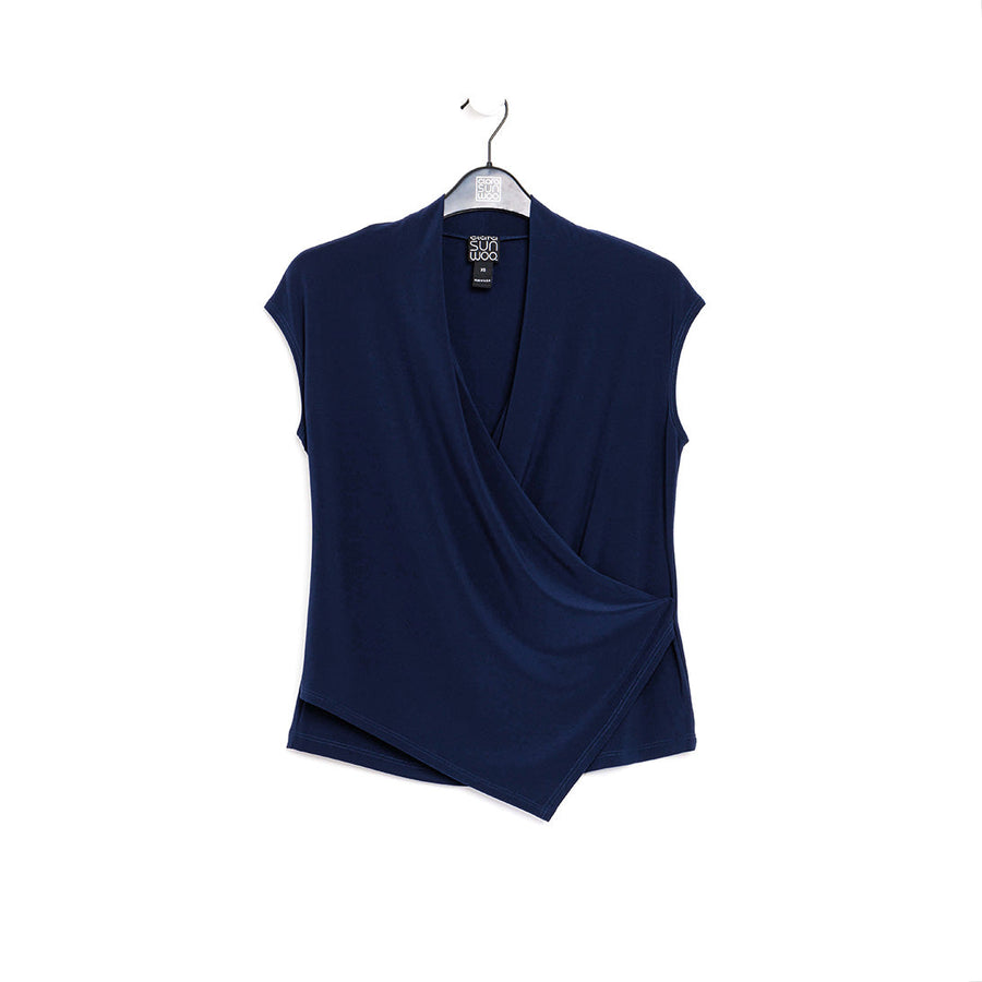 Crossover Faux Wrap Top - Navy