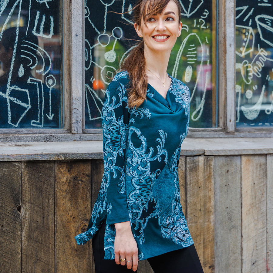 Cowl Neck Side Vent Tunic - Animal Paisley - Final Sale!