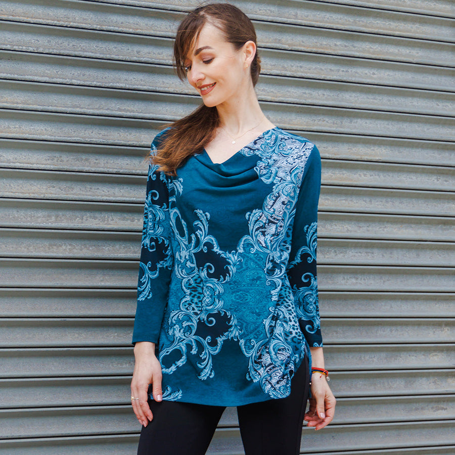 Cowl Neck Side Vent Tunic - Animal Paisley - Final Sale!