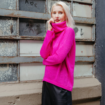Twill Knit - Tipped Hem Sweater Top - Hot Pink - Limited Sizes - L , XL