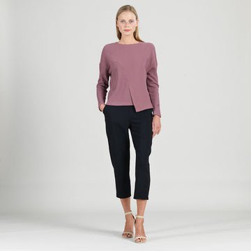 Structured Ribbed Knit - Modern Envelope Hem Sweater - Mauve - Final Sale!