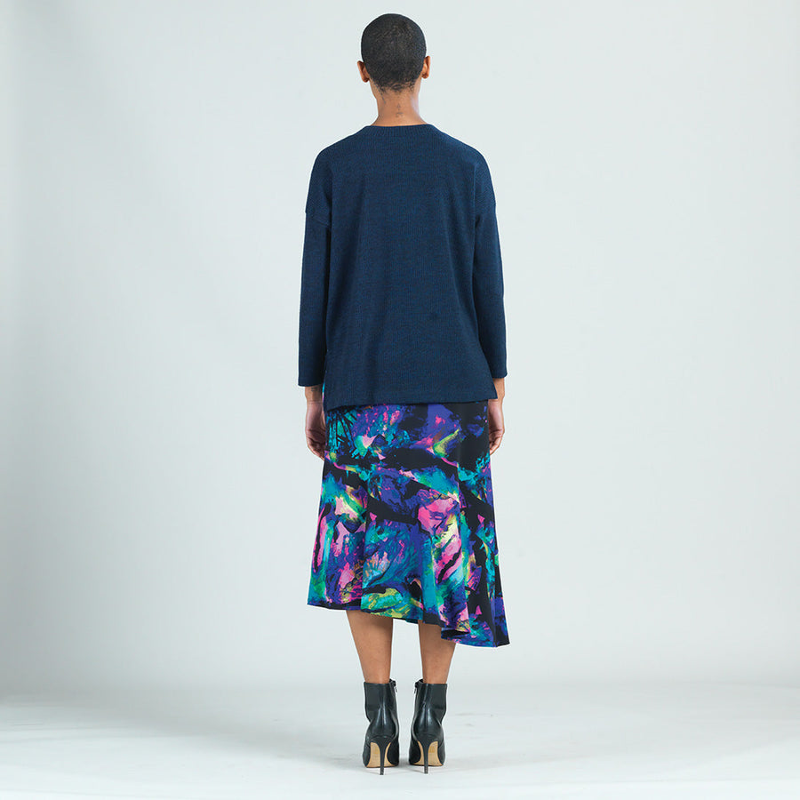 Waffle Knit V-Neck Hi-Low Sweater Top - Navy - Final Sale!
