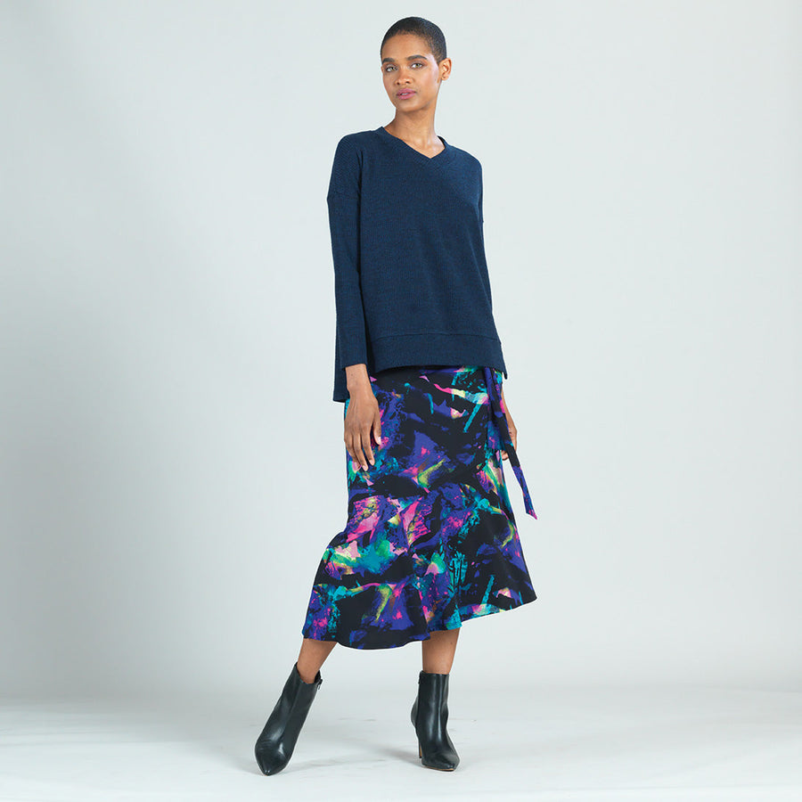 Waffle Knit V-Neck Hi-Low Sweater Top - Navy - Final Sale!