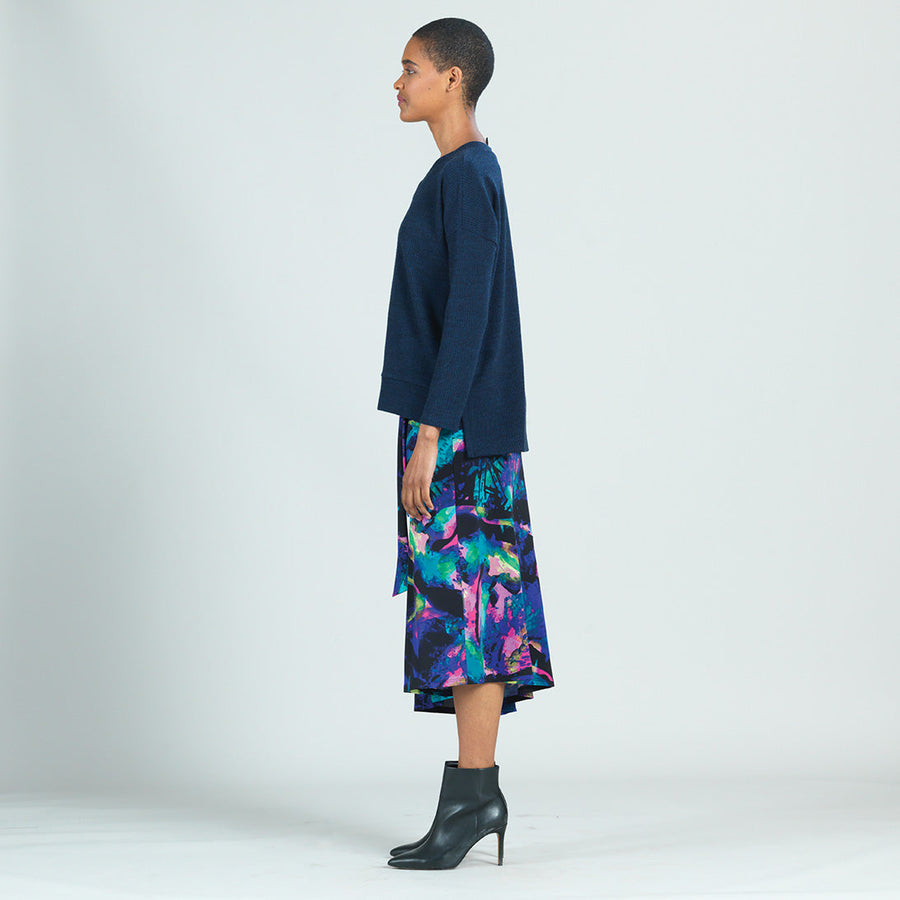 Waffle Knit V-Neck Hi-Low Sweater Top - Navy - Final Sale!