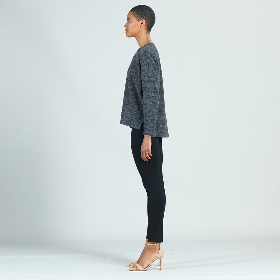 Waffle Knit V-Neck Hi-Low Sweater Top - Smoke - Final Sale!