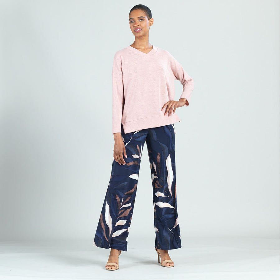 Waffle Knit V-Neck Hi-Low Sweater Top - Blush - Final Sale!