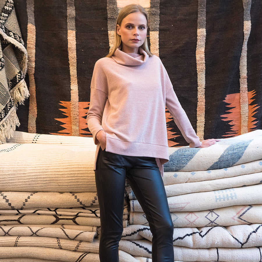 Waffle Knit - Hi-Low Sweater Top - Blush - Final Sale!